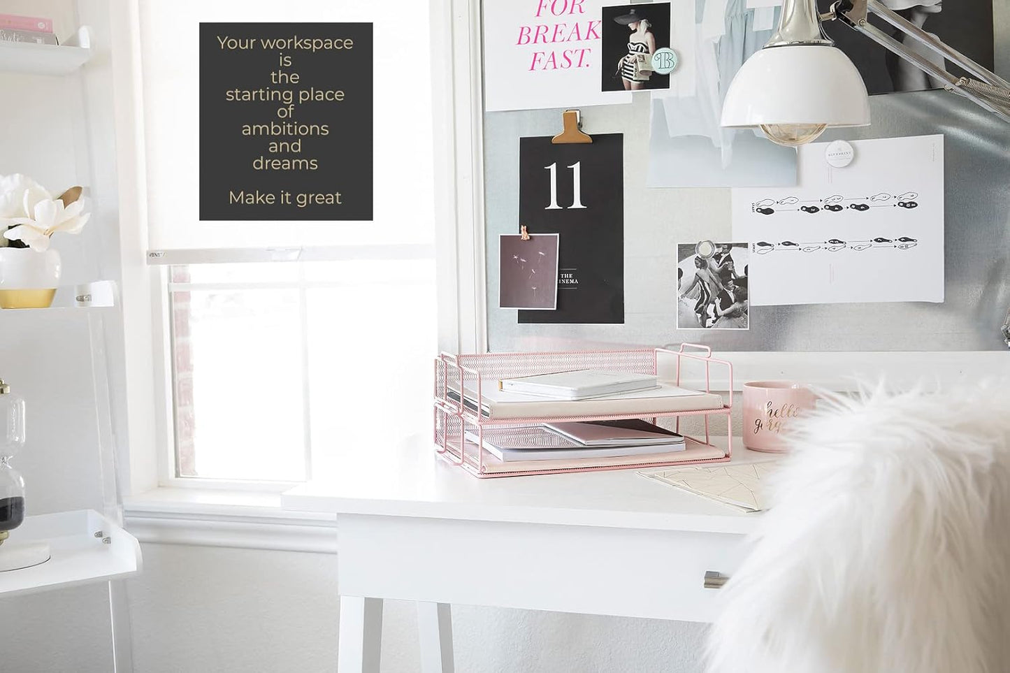 BLU MONACO | Paper Tray Stackable Gold Mesh Set of 2 | Stackable File Trays for Desk Organization | Tiered Desk Organizer with Metal Letter Trays