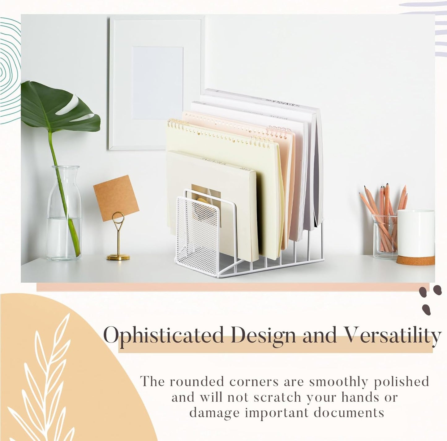 2 Pcs 7 Section Wire File Organizer for Desk, Metal Mesh Incline File Holder, Letter & Magazine Folder Rack, Desktop Paper Sorter for Home Office School (Golden)