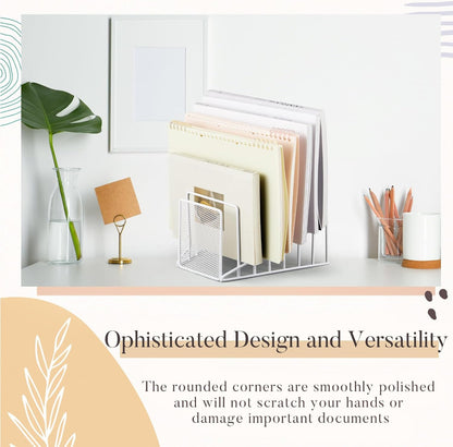 2 Pcs 7 Section Wire File Organizer for Desk, Metal Mesh Incline File Holder, Letter & Magazine Folder Rack, Desktop Paper Sorter for Home Office School (Golden)