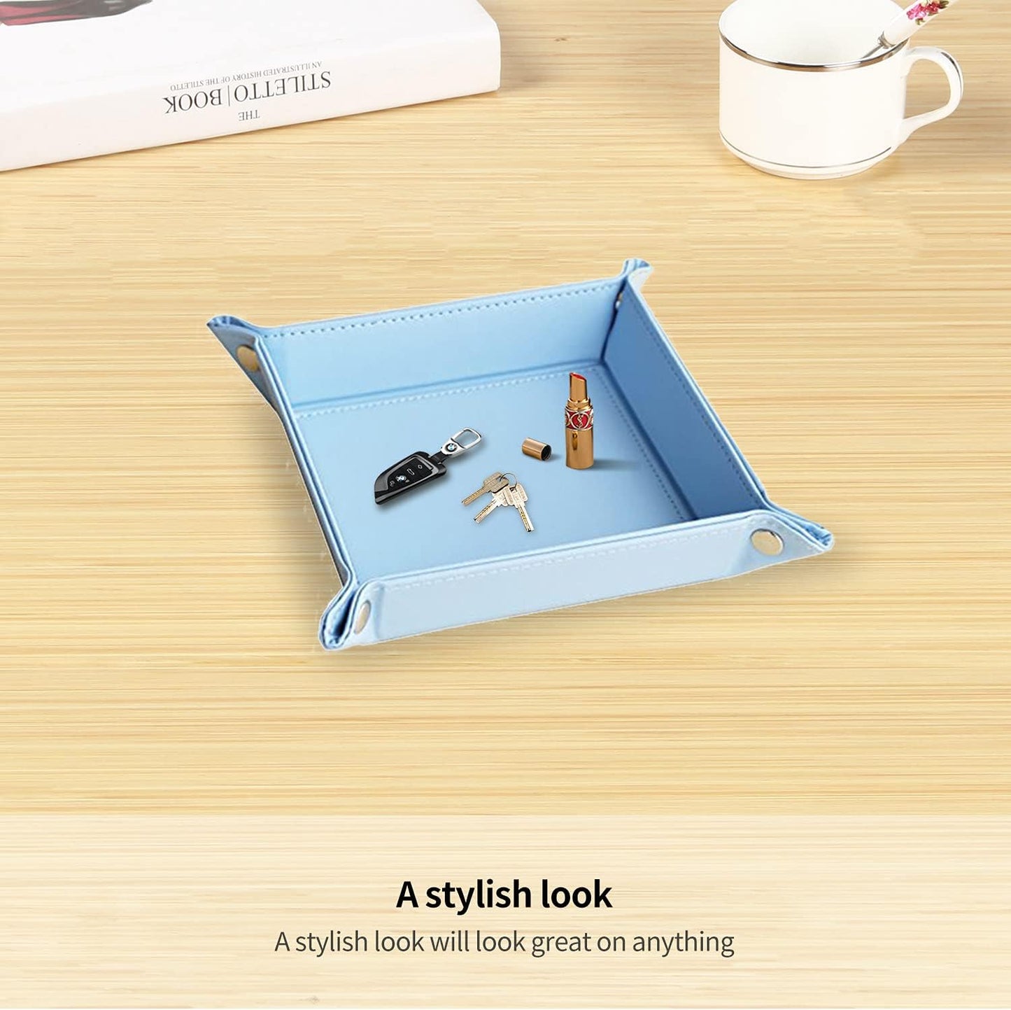 YAPISHI Key Dish Bowl for Men, Entryway Catchall Holder Bedside Table Valet Tray for Pocket Stuff, PU Leather Nightstand Organizer for Dice/Coins/Wallet/Watch/Rings/Sunglasses, Dresser/Coffee Table