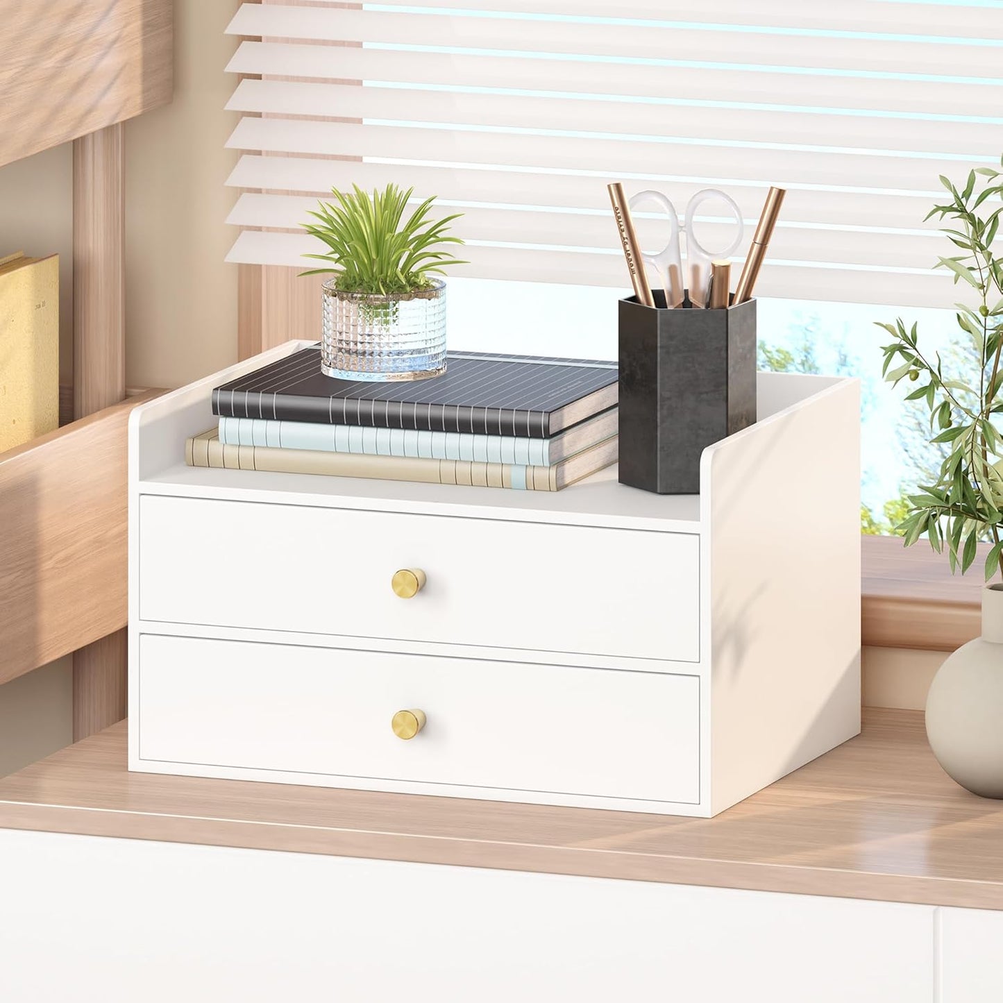 Bamboo Desk Organizer - Stackable, No Assembly Required, Ideal for Office/Home Use - Perfect for Toiletries, Stationery, Accessories. (White, Fence three Desk Organizer)