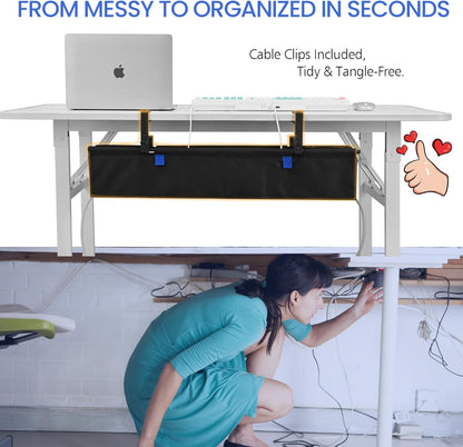 36" Under Desk Cable Management Tray- Clamp/Screw Mount Desk Cable Organizer Cable Tray Hiders for Office&Home