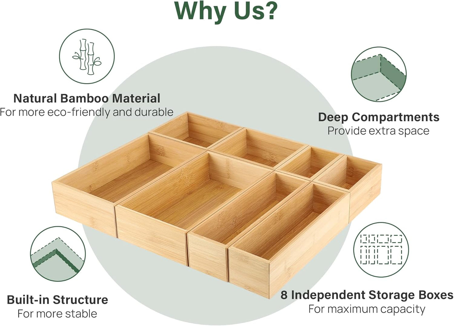 Kootek 6 Pcs Bamboo Drawer Organizer Utensil Tray Kitchen Storage Box 3-Size Versatile Dividers Cutlery Holders Bins Containers for Flatware Kitchen Utensils