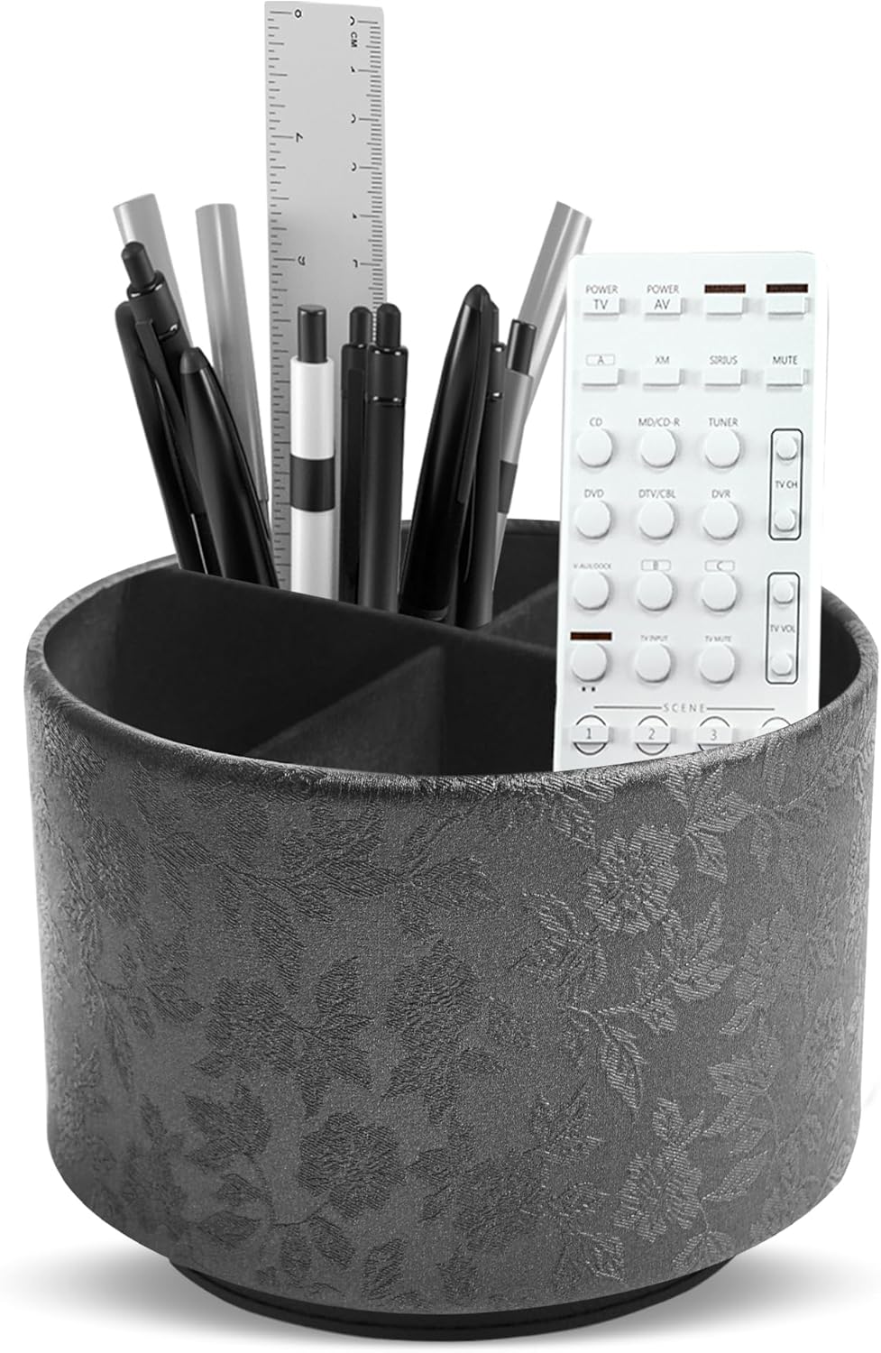 lizimandu Round Leather Art Supply Organizer,Remote Control Holder,360 Degree Spinning,Multi-Functional Pencil Holder,4 Compartments Desktop Stationary Organizer(1-Gold) - Colors B
