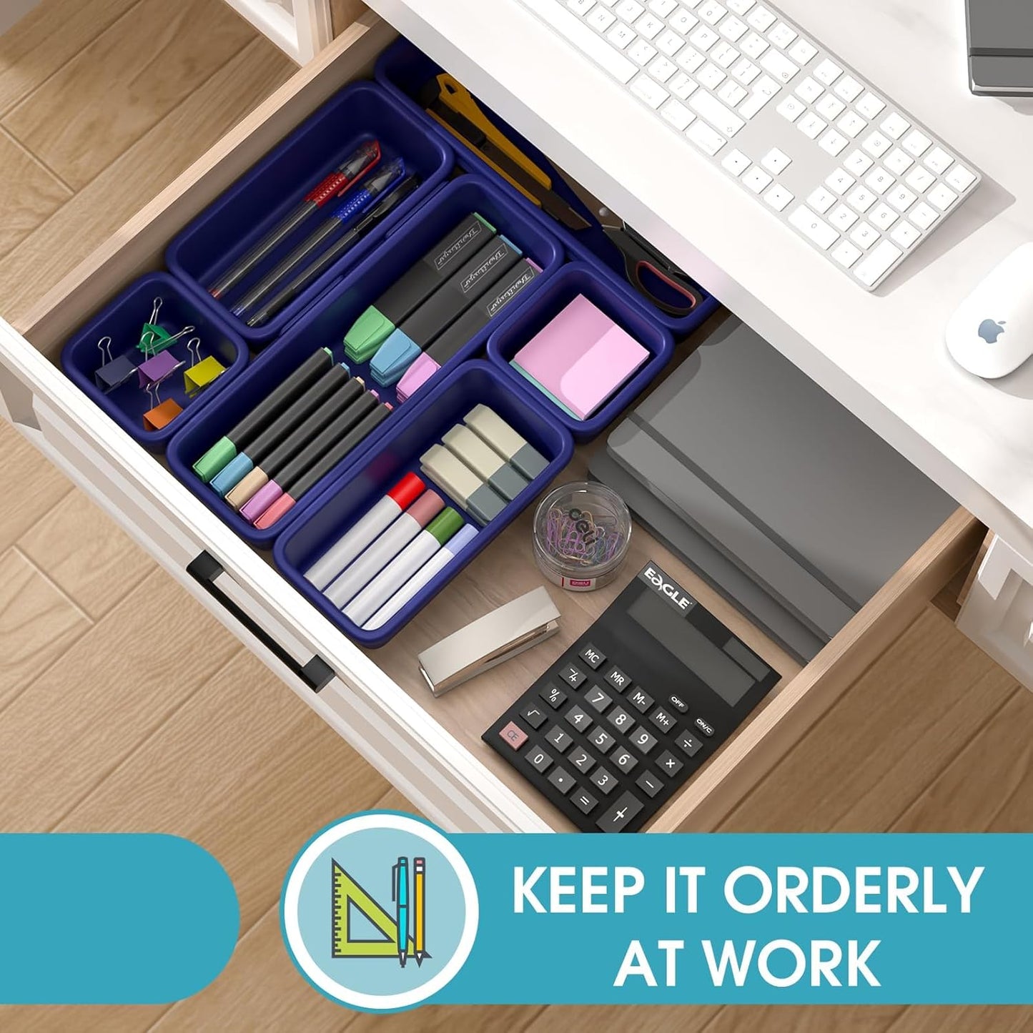 StoreHappily 10 PCS Drawer Organizer Set, 4 Size Makeup Drawer Divider Organizer With Non-Slip Pads, Interlocking Plastic Storage Bins for Office,Jewelry Vanity,Gadgets, Bathroom,Kitchen, Black