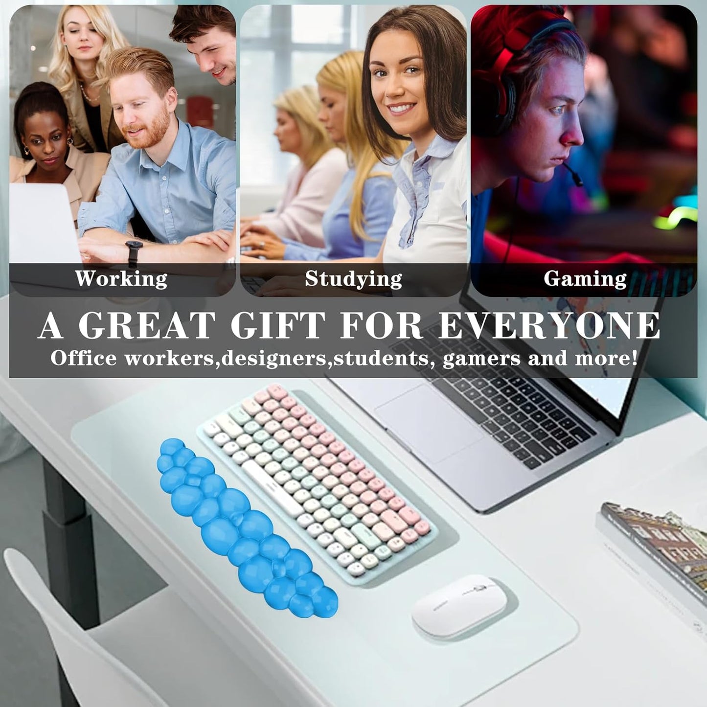 Gel Cloud Keyboard and Mouse Wrist Rest, Cute Wrist Support and Arm Support Keyboard Rest for Keyboard and Mouse Typing Pain Relief，Suitable for Office/Computer/Laptop/Gaming (Pink)