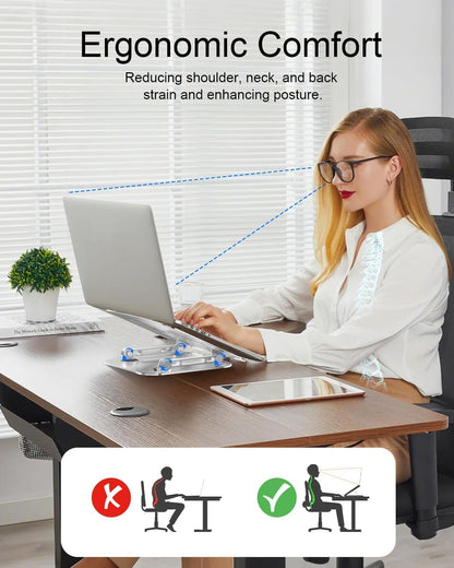 Laptop Stand for Desk, Adjustable Metal Foldable Laptop Riser Holder, Aluminum Desktop Book Stands, Ventilated Cooling Computer Notebook Stand with 10-17" (Silver)