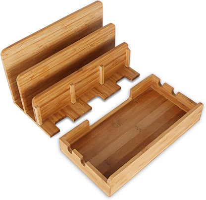 Bamboo Wood Multi-Device Desktop Dock Station Charger Holder Charging Cradle Charge Stand Compatible for iPhone 16 15 14 13 12 11 Pro Max XS XR X iPad 3 4 Mini Pro Air Samsung Huawei Smartphones