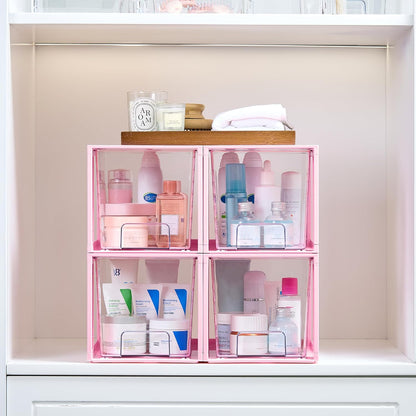 Vtopmart 4 Pack Large Stackable Storage Drawers,Easily Assemble Acrylic Bathroom Closet Undersink Organizers and Storage,Plastic Bins for Kitchen Cabinets,Pantry,Makeup,Medicine Organization