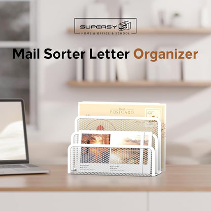 SUPEASY Mail Organizer for Desk, Mesh Metal Mail Holder Countertop with 3-Slot, Letter Sorter File Holder, Office Envelope Organizer for Mails (Black)