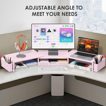 OPNICE Clear Acrylic Desk Organizers and Accessories, Dual Monitor Stand Riser with Drawer, Desk Shelf Computer Racks for Office Workspace Organizers, Desktop Organization (Transparent)