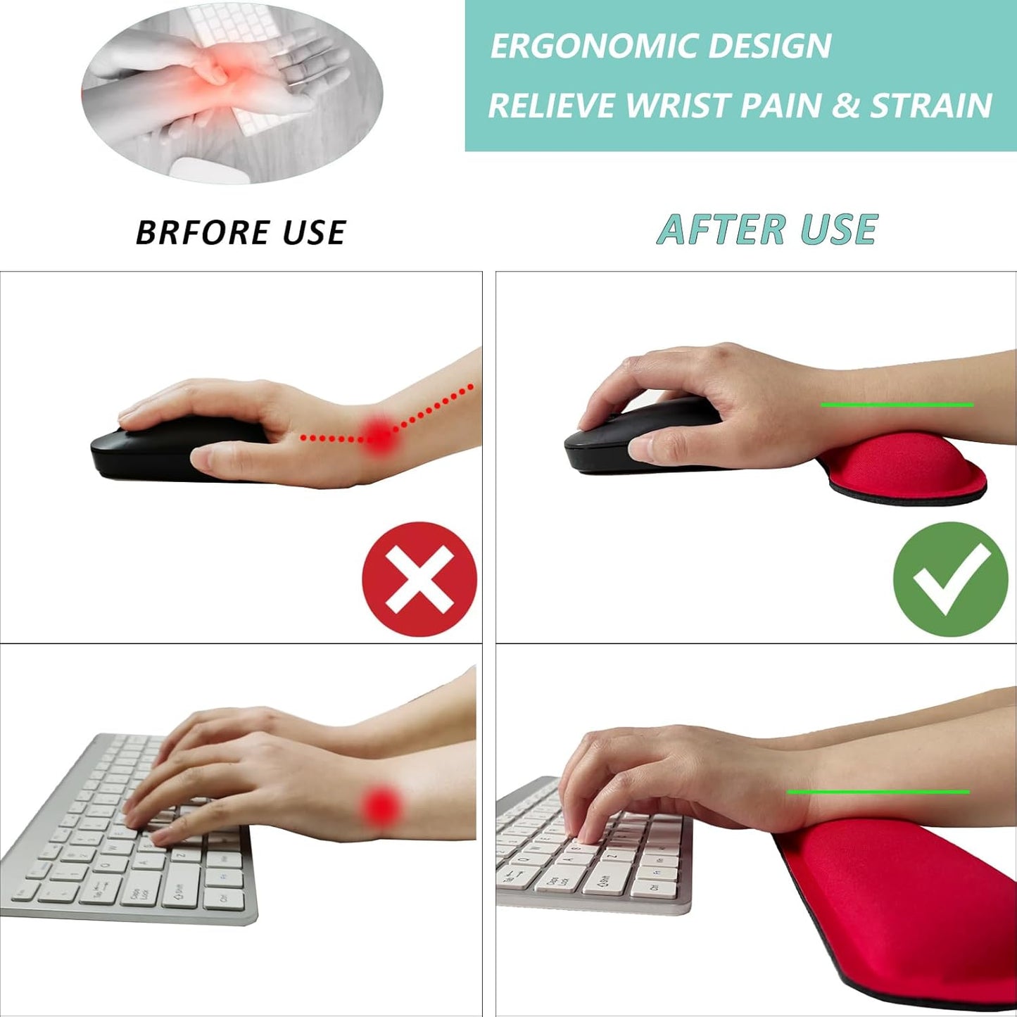 Keyboard Wrist Rest Mouse Wrist Support Set, Memory Foam Wrist Rest Pad for Computer Laptop Keyboard Mouse, Ergonomic Wrist Cushion Support for Typing Pain Relief, Gaming Home Office, Purple