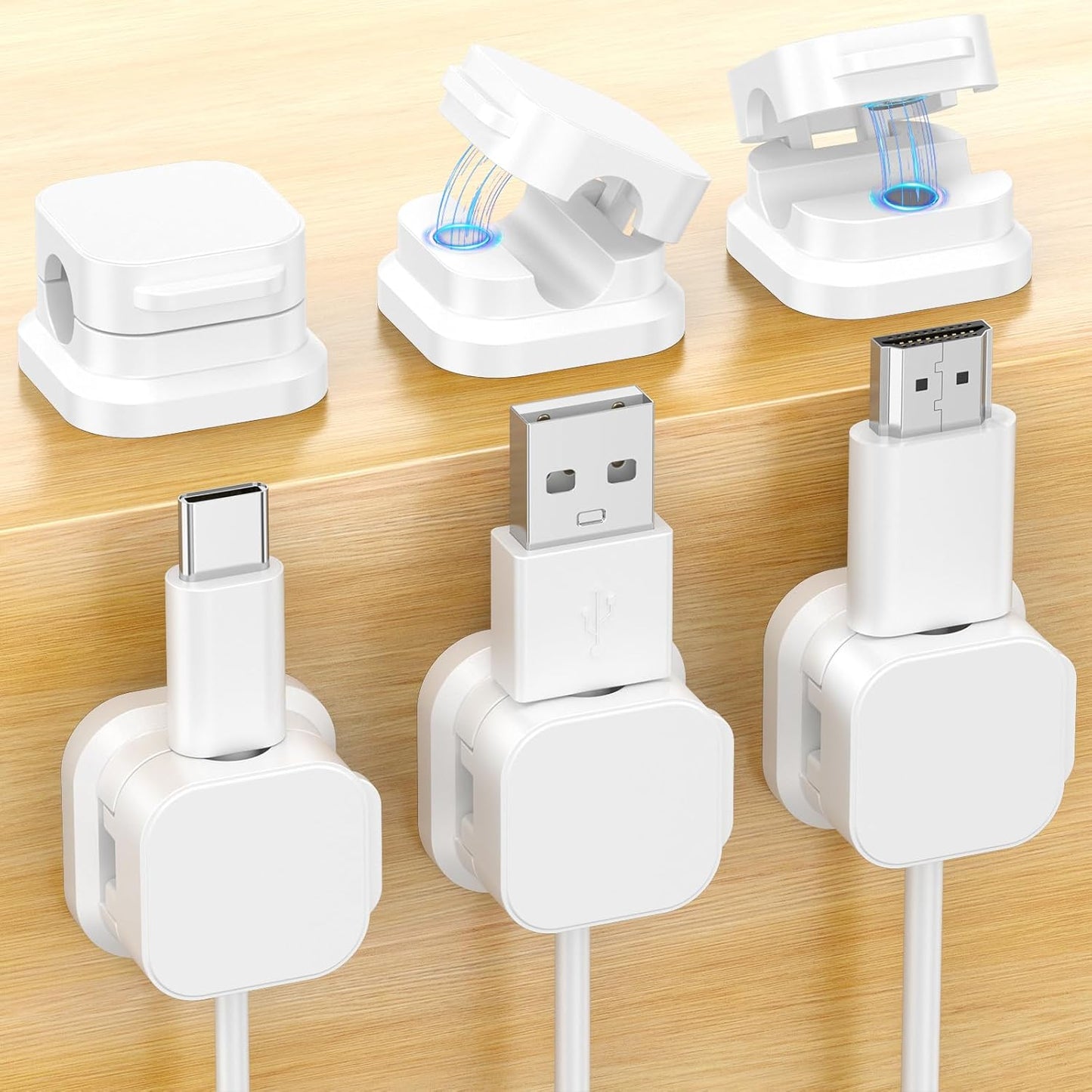 6Pack Magnetic Cable Clips Holder, Cord Organizer for Desk, Strong Adhesive Desk Cable Management for Phone Charger, Computer, Home, Office, Car (Black)