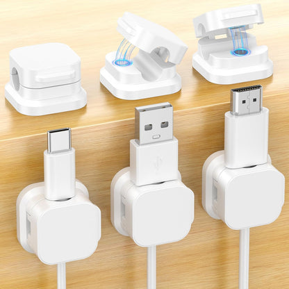 6Pack Magnetic Cable Clips Holder, Cord Organizer for Desk, Strong Adhesive Desk Cable Management for Phone Charger, Computer, Home, Office, Car (Black)