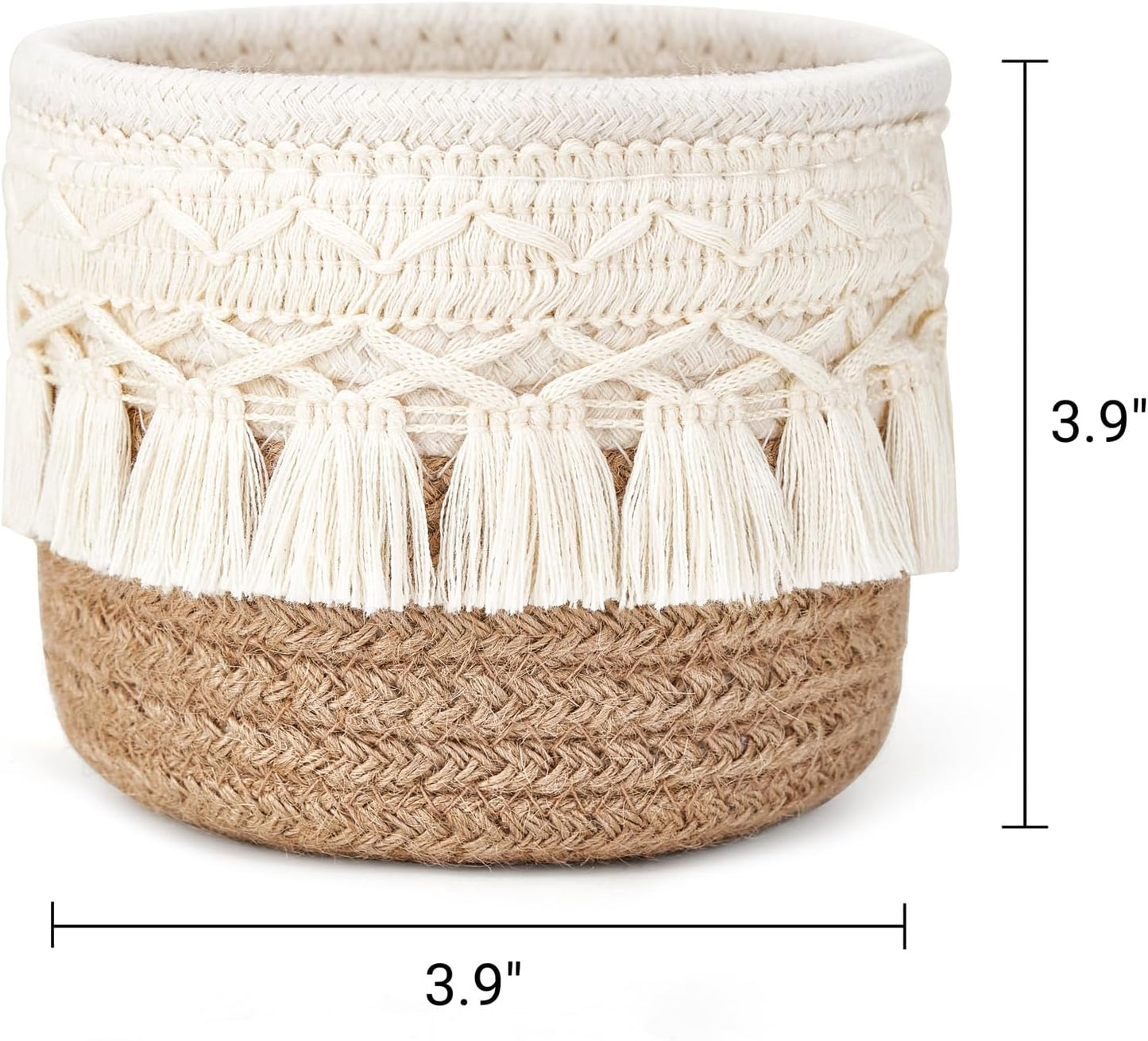 Mkono Macrame Makeup Brush Holder Organizer Comb Brushes Mini Storage Basket Set of 2 Boho Decor Baskets for Pen Pencil Box Container ,Ivory