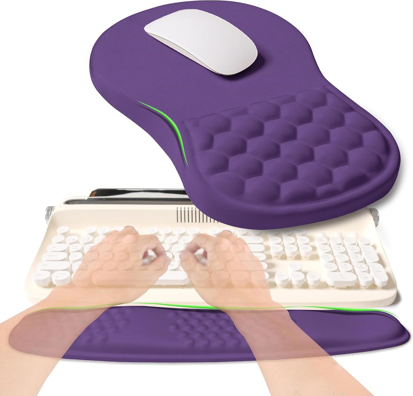 2-in-1 Ergonomic Set, Wave Rise Keyboard Wrist Rest and Massage Bulge Slope Mouse Pad Wrist Support, Cushion Memory Foam Integrated to Relieve Wrist Pain, Black