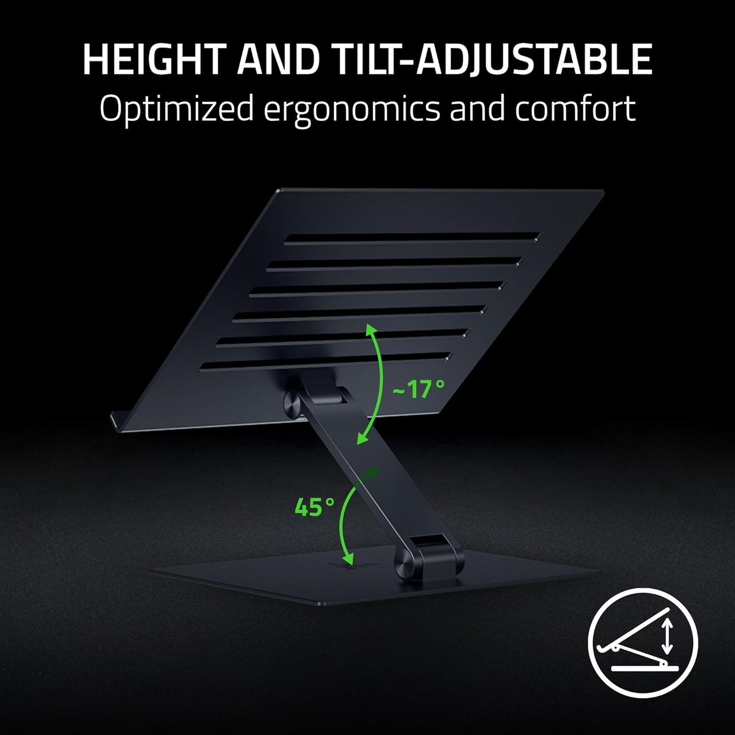 Razer Adjustable Laptop Stand: Supports Phones, Tablets, Laptops, Macbooks up to 18" - Adjust Height and Tilt - Durable Aluminum Construction - Vented Design - Foldable for Storage & Travel - Black