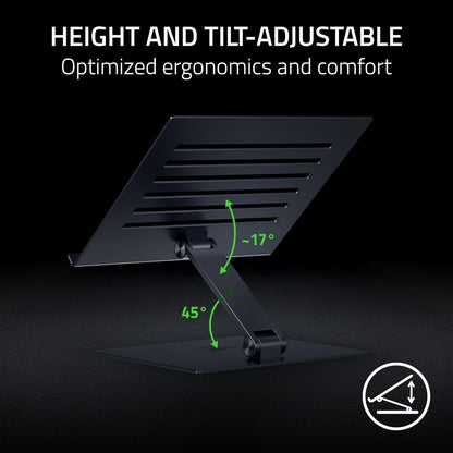 Razer Adjustable Laptop Stand: Supports Phones, Tablets, Laptops, Macbooks up to 18" - Adjust Height and Tilt - Durable Aluminum Construction - Vented Design - Foldable for Storage & Travel - Black