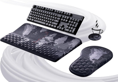 Ospelelf Ergonomic Mouse Pad and Keyboard Stand Wrist Rest Set, Memory Foam Comfort, Pain Relief for Typing, Office Desk Accessories, Moonlit Blossoms