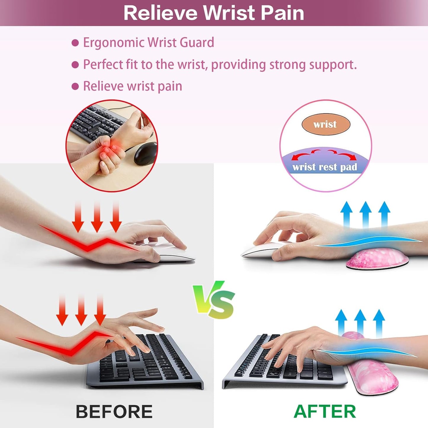 Desk Mat, Large Gaming Mouse Pad with Wrist Rest, 4in1 XXL Mousepad+Keyboard Wrist Rest+Mouse Pad Wrist Support+Cup Coaster Set Ergonomic Floral Computer Desk Arm Wrist for Decor Home Office Women