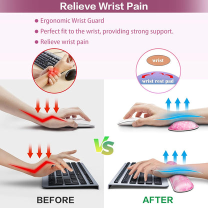 Desk Mat, Large Gaming Mouse Pad with Wrist Rest, 4in1 XXL Mousepad+Keyboard Wrist Rest+Mouse Pad Wrist Support+Cup Coaster Set Ergonomic Floral Computer Desk Arm Wrist for Decor Home Office Women