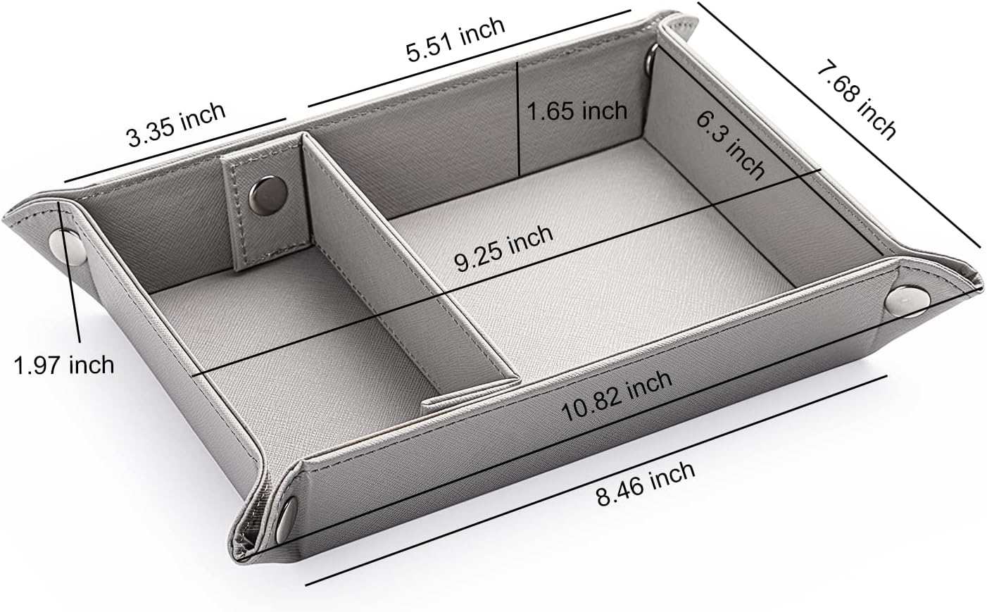 BONNY DODO Valet Tray for Men PU Leather Tray Organizer with Partition, Storage Keys, Watch & Practical Storage for Table Nightstand Living Room Bedroom (Dark Brown-Square)
