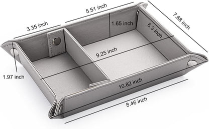 BONNY DODO Valet Tray for Men PU Leather Tray Organizer with Partition, Storage Keys, Watch & Practical Storage for Table Nightstand Living Room Bedroom (Dark Brown-Square)
