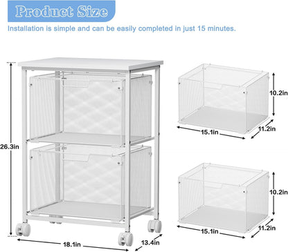 Sbanmao Letter/Legal Rolling File Cart with 2 Storage Drawers, Under Desk Storage, Vertical Filing Cabinet for Home Office, Hanging File Folders Organizer, Mobile Utility Cart Printer Stand, Black