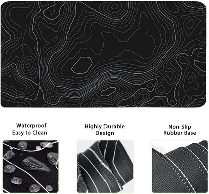 4-in-1 Large Gaming Mouse Pad, Keyboard Wrist Rest Pad & Wrist Support Mousepad Set, Extended Desk Pad Waterproof Desk Mat for Home Office Study Game-Black