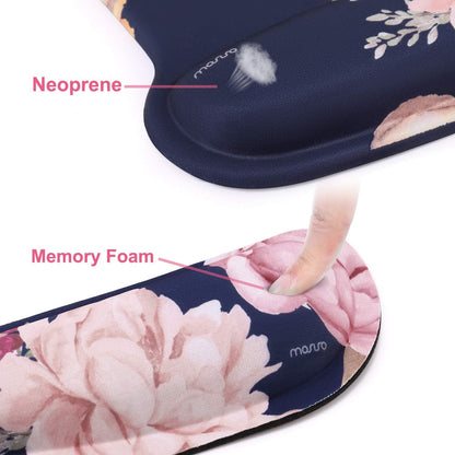 MOSISO Wrist Rest Support for Mouse Pad & Keyboard Set, Peony Ergonomic Mousepad Non-Slip Base Home/Office Pain Relief & Easy Typing Cushion with Neoprene Cloth & Raised Memory Foam, Black