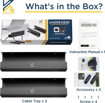 2 Pack Cable Management Tray – 16.5 inch Under Desk Cable Organizer Tray for Wire Power Strip - Safe Steel Cable Tray for Desks, Office, and Home (Black)