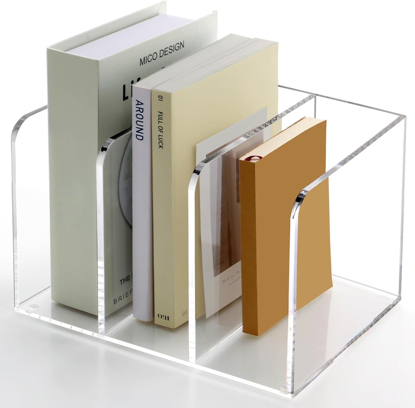 YUXUN Acrylic Desk File Organizer - 3 Section Vertical File Folder Rack, Clear Desktop Sorter for Home/Office/Classroom, Holds Magazines, Binders, Notebooks, Envelopes & Documents
