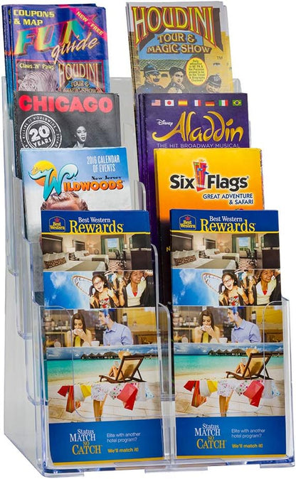 Azar Displays 252378, Brochure Holder, Acrylic Desk Organizer, Three Tier Document, Magazine & Sign Holder, Wall Mount Desk Accessories, Literature Display Stand, Divider for 4" Pamphlets, 8.5"x11"