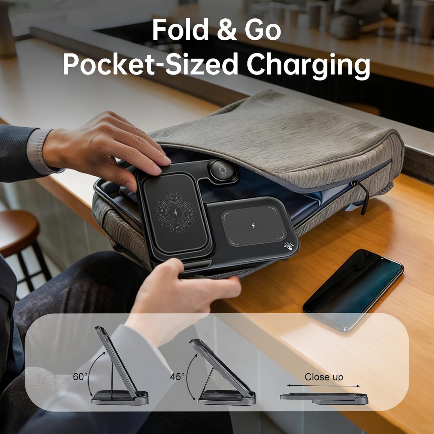 [Qi] 3 in 1 Charging Station for iPhone, 21W Wireless Charging Station, Stand Multiple Devices for Apple, for iPhone 17 16 15 14-8 Pro Max, Watch, AirPods 4 3 Pro, Nightstand, Desk, Trip, Gift