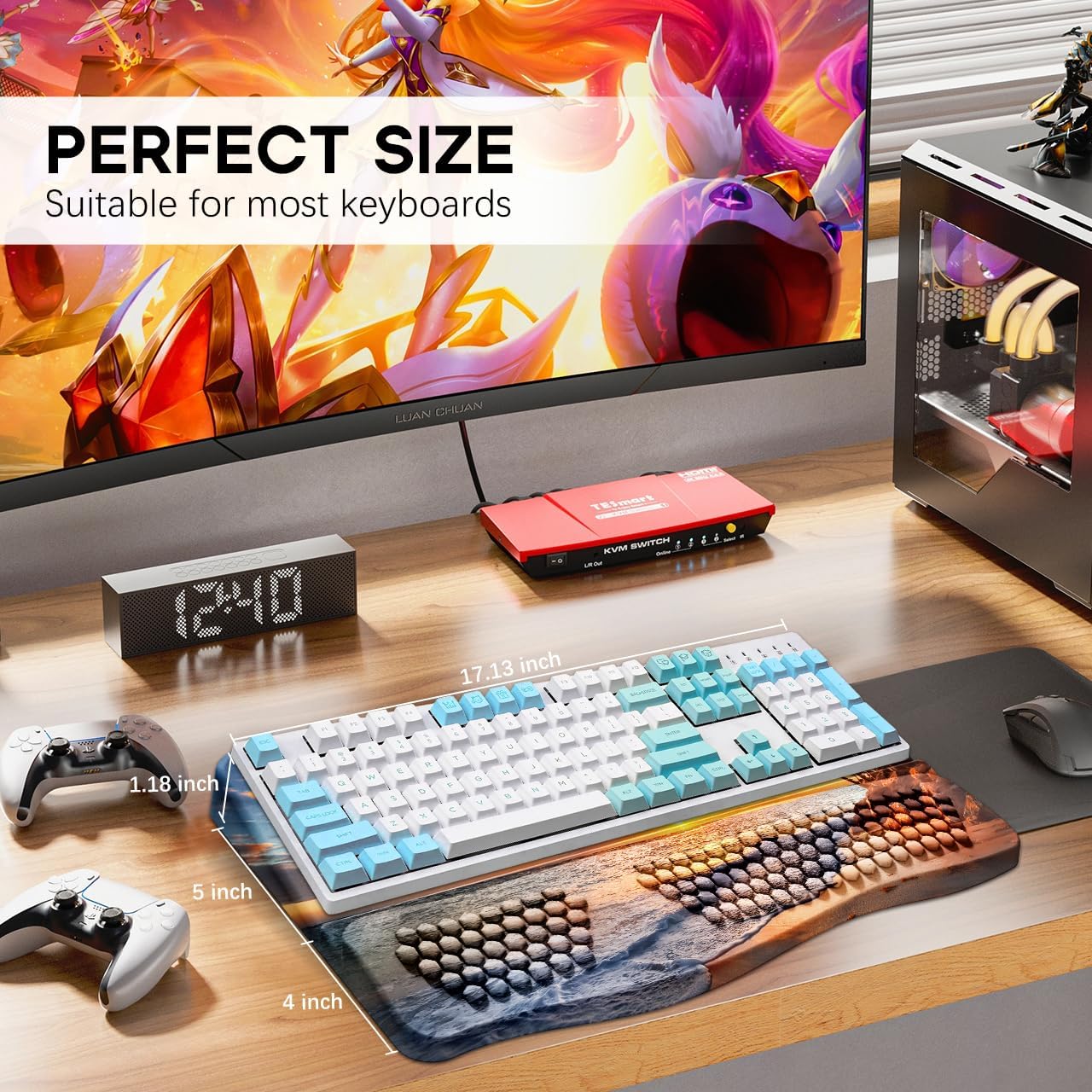 JIKIOU Keyboard Stand with Wrist Rest, Computer Keyboard Stand Pad with Non-Slip Base, Comfy Ergonomic Keyboard Riser Holder for Gaming Office Home 17.13x9.5 in Black