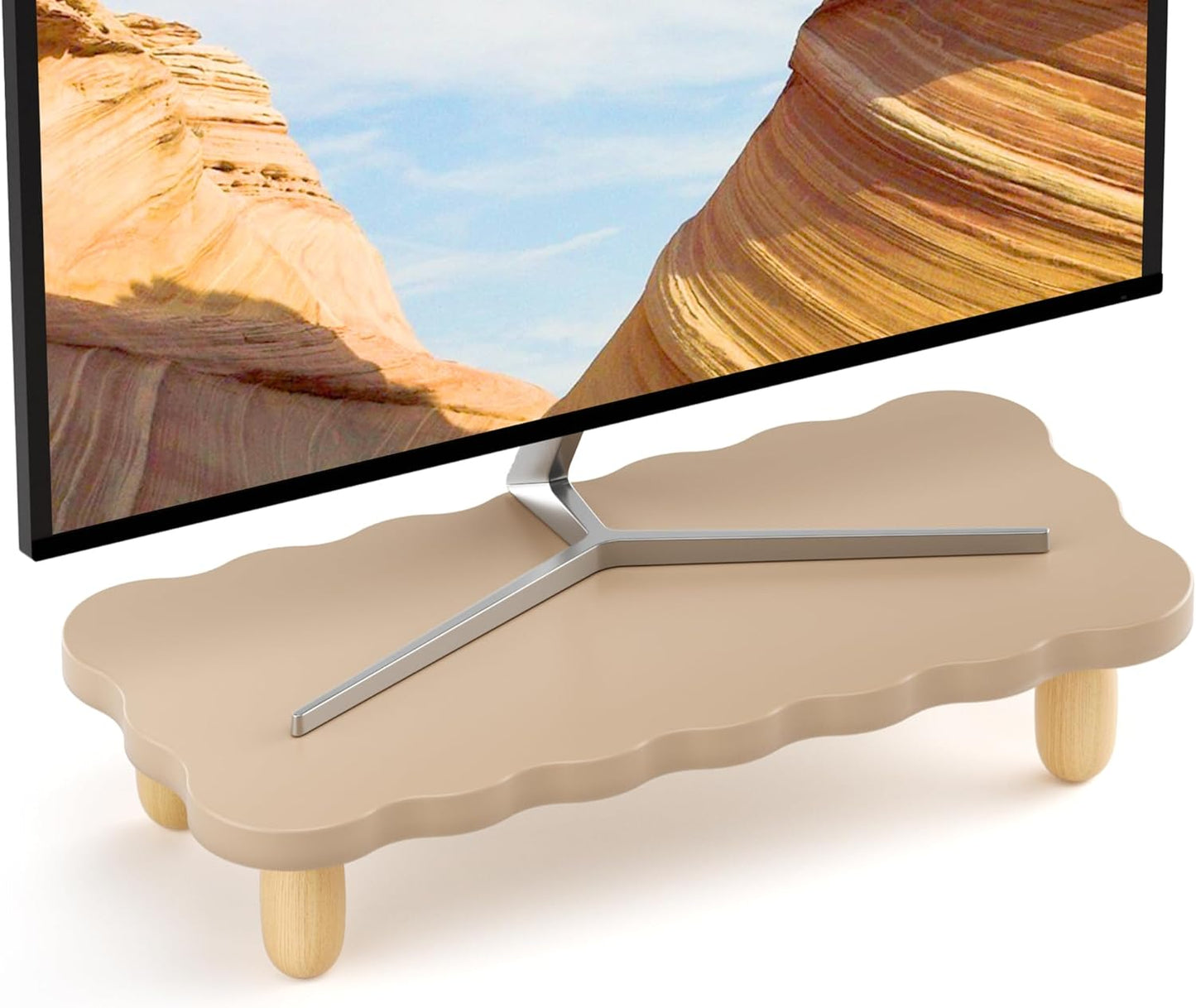 AFOOYO Monitor Stand Riser, Cookie-Shaped Sturdy Wood Computer Monitor Stand for Desk, Ergonomic Desk Stand, Multi-Purpose Desktop Organizer Riser for Computer, Laptop, Printer, TV,White