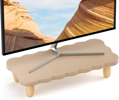 AFOOYO Monitor Stand Riser, Cookie-Shaped Sturdy Wood Computer Monitor Stand for Desk, Ergonomic Desk Stand, Multi-Purpose Desktop Organizer Riser for Computer, Laptop, Printer, TV,White