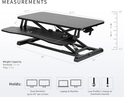 VIVO 26 inch Desk Converter, K Series, Height Adjustable Sit to Stand Riser, Dual Monitor and Laptop Workstation with Keyboard Tray, Black, DESK-V026KB