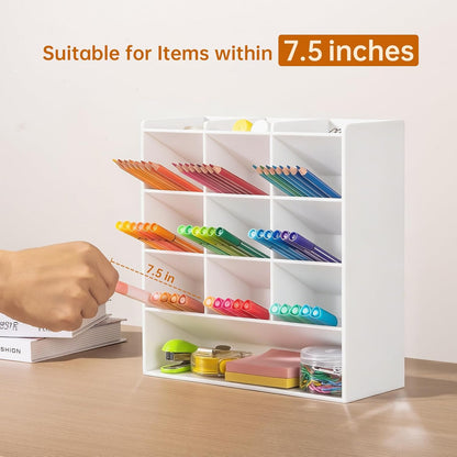 BEYGORM Acrylic Vertical Marker Organizer for 150 Markers with 13 Compartments, Clear Angled Pen & Pencil Holder, Large Desk Stationery & Art Supply Storage for Office & School (10.2 x 9.8 x 4 Inch)