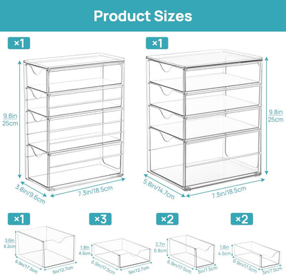 Vtopmart Acrylic Organizer with 16 Drawers (4 Set),Clear Storage Drawers for Office Supplies,Desk Organization and Storage for Makeup,Jewelry,Art Crafts