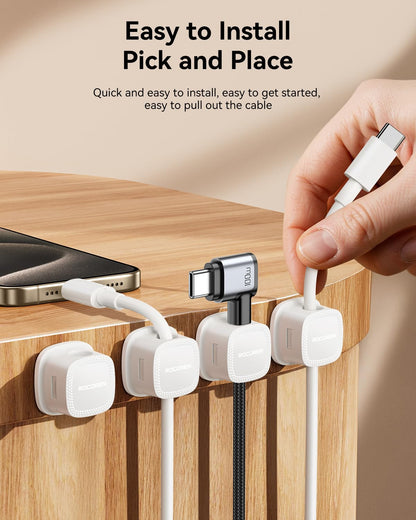 6-Pack Magnetic Cable Clips, Rocoren Smooth Adjustable Adhesive Cord Organizer, Desk Cable Management Wire Holder Keeper Cables Staples for Nightstand Home Office Desk Car Phone Wall Desktop