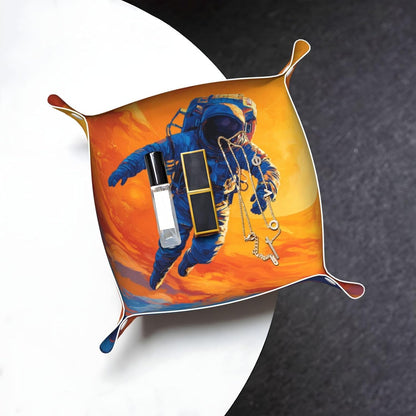 Astronaut In The Space Valet Tray Leather Portable Tray Desktop Storage Organizer Bedside For Men Women Jewelry Keys Coin Candy Sundries