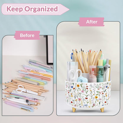 SKYDUE 360 Rotating Multipurpose Organizer - Cute Rotating Pen Holder with 5 Slots for Art Supplies, Office, School, Home