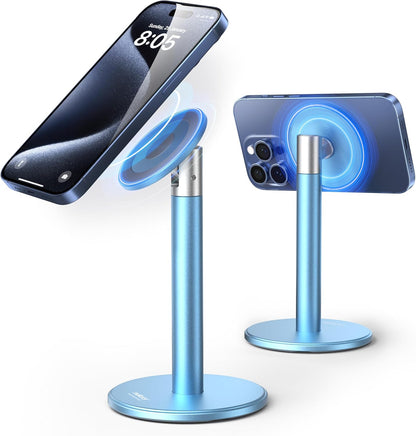 Nulaxy Magnetic Full Aluminum Cell Phone Stand for MagSafe with Metal Ring, 360 Rotating Phone Stand for Desk, Office Desk Accessories, Adjustable Phone Holder Compatible with All Phones, Gray