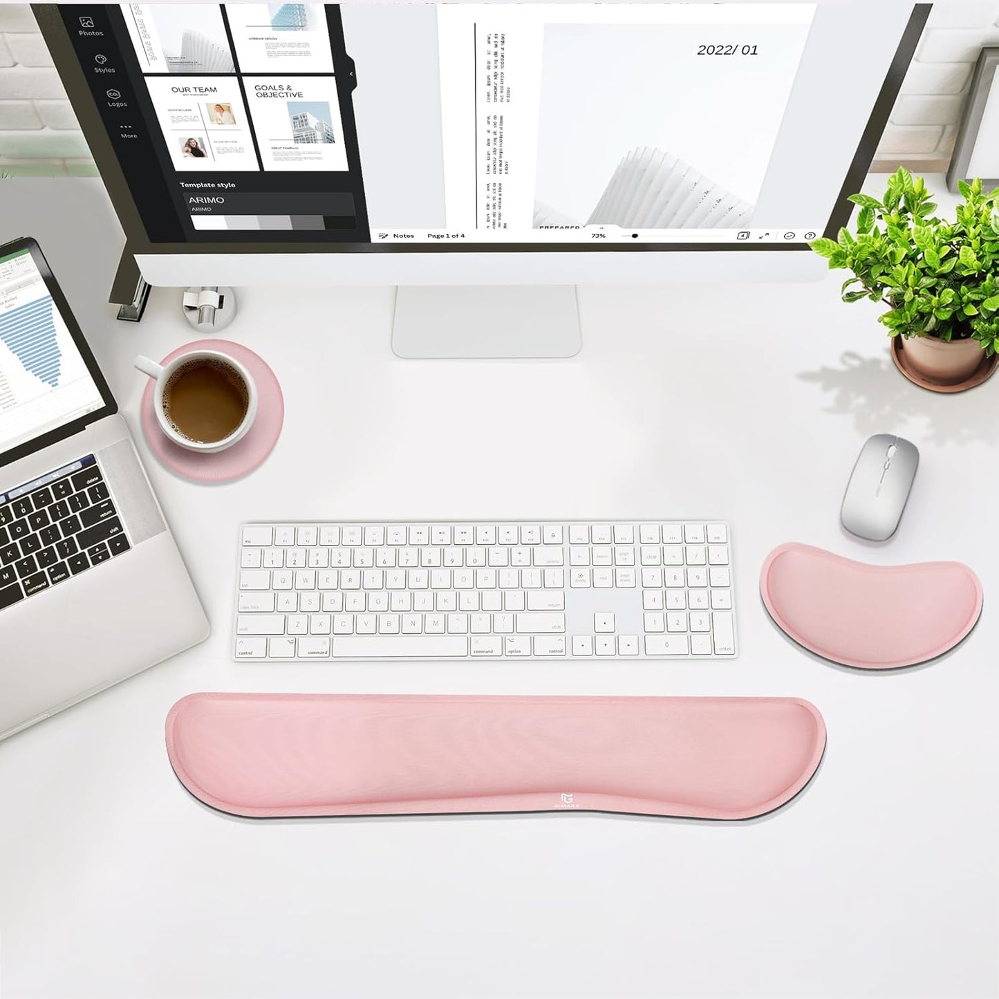 Gimars Upgrade Enlarge Silky and Superfine Fabric Gel Memory Foam Keyboard Wrist Rest Set, Ergonomic Keyboard Mouse Wrist Support for Typing Pain Relief, Comfort for Office, Gaming, Computer