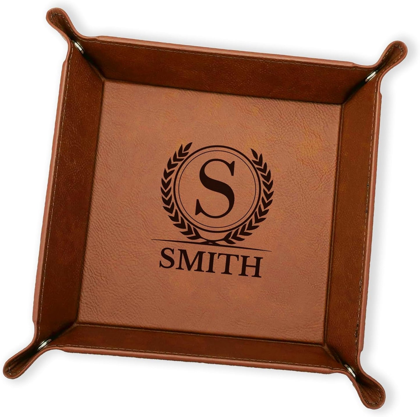 Personalized Valet Trays, Custom Engraved Leather Keys Tray for Men - Catchall Tray Organizer for Entryway Table, Unique Dad Birthday Gift from Daughter Son, Father Day (Custom Text)