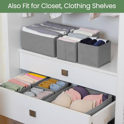 Criusia Drawer Organizer Clothes, 8 Pack Underwear Organizer, Foldable Closet Organizers and Storage Dresser Dividers for Clothes, Socks, Scarves, Ties (Gray)