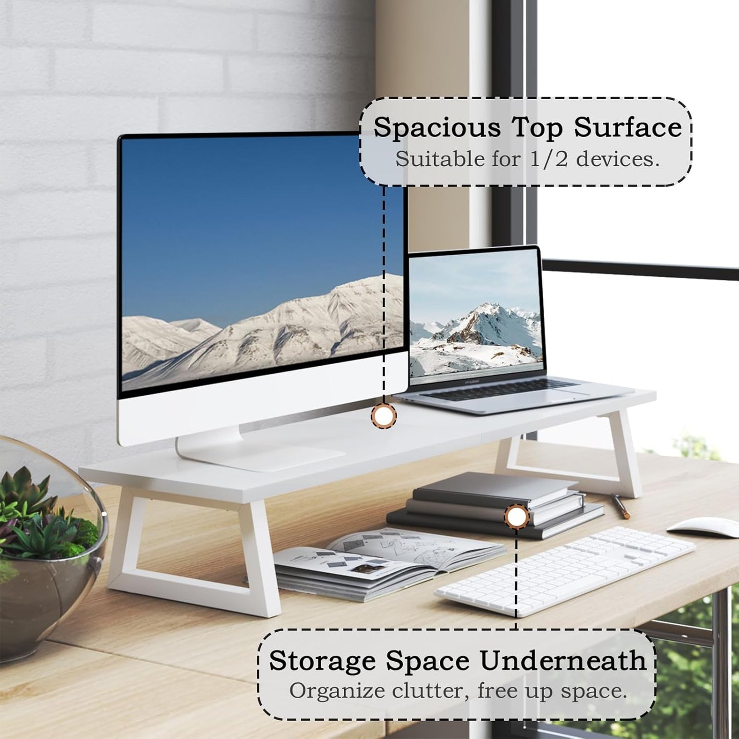 TEAMIX 31.5 inch Dual Monitor Riser for 2 Monitors, Long Monitor Stand Riser TV Stand Riser Monitor Stand for Desk Wood & Steel Desktop Riser Desk Organization Home Office