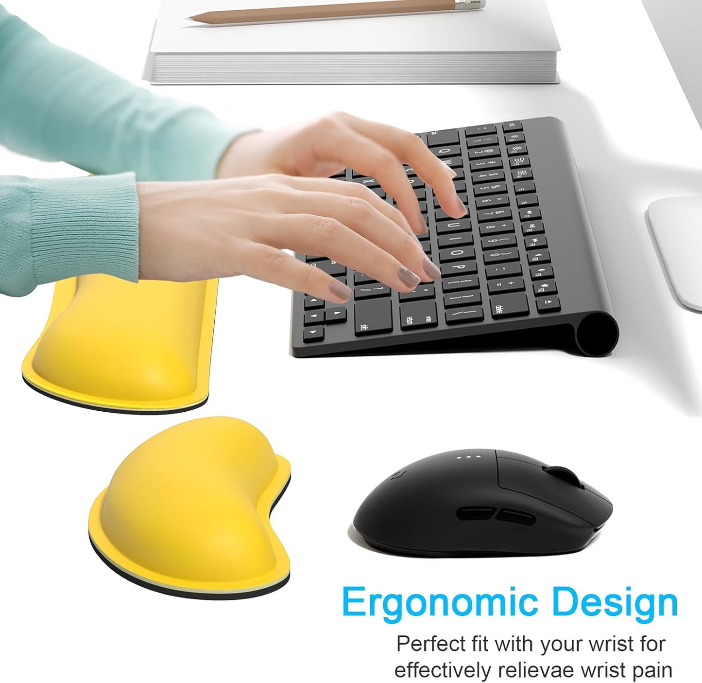Dapesuom Keyboard Wrist Rest Set, Cute PU Leather Wrist Cushion for Computer Keyboard and Mousepad, Memory Foam Mouse Pad Rests Support with Non-Slip Base for Typing Pain Relief Laptop, Colonial White