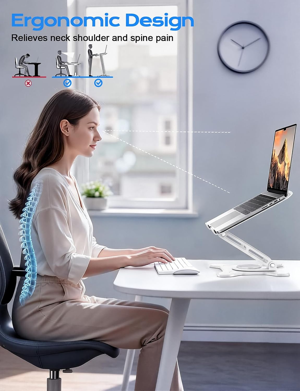 JCZT Adjustable Laptop Stand for Desk, 360° Rotating Base Ergonomic Computer Stand, Laptop Riser Foldable Protable for Office Home Fits Compatible with MacBook Pro/Air Notebook up to 10-16" Black